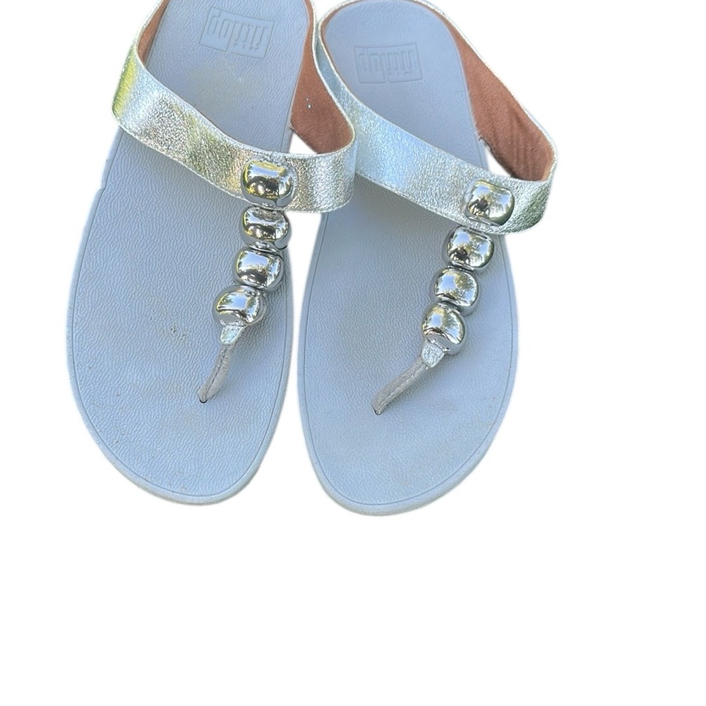 Fitflop Silver Metallic Beaded Thong Sandals